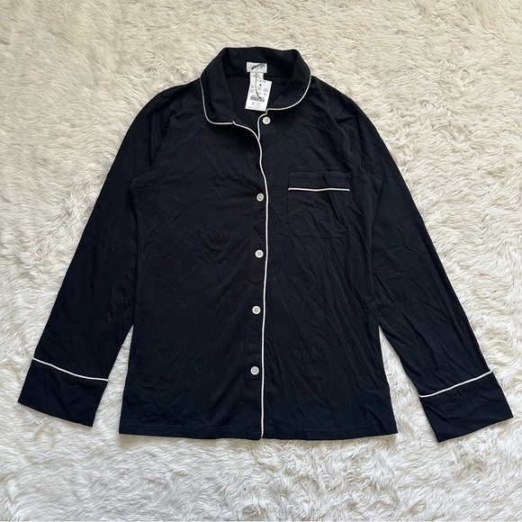 J. Crew Factory Pajama Top Petite Long Sleeve Knit Black White Trim SP NWT New - Picture 2 of 10